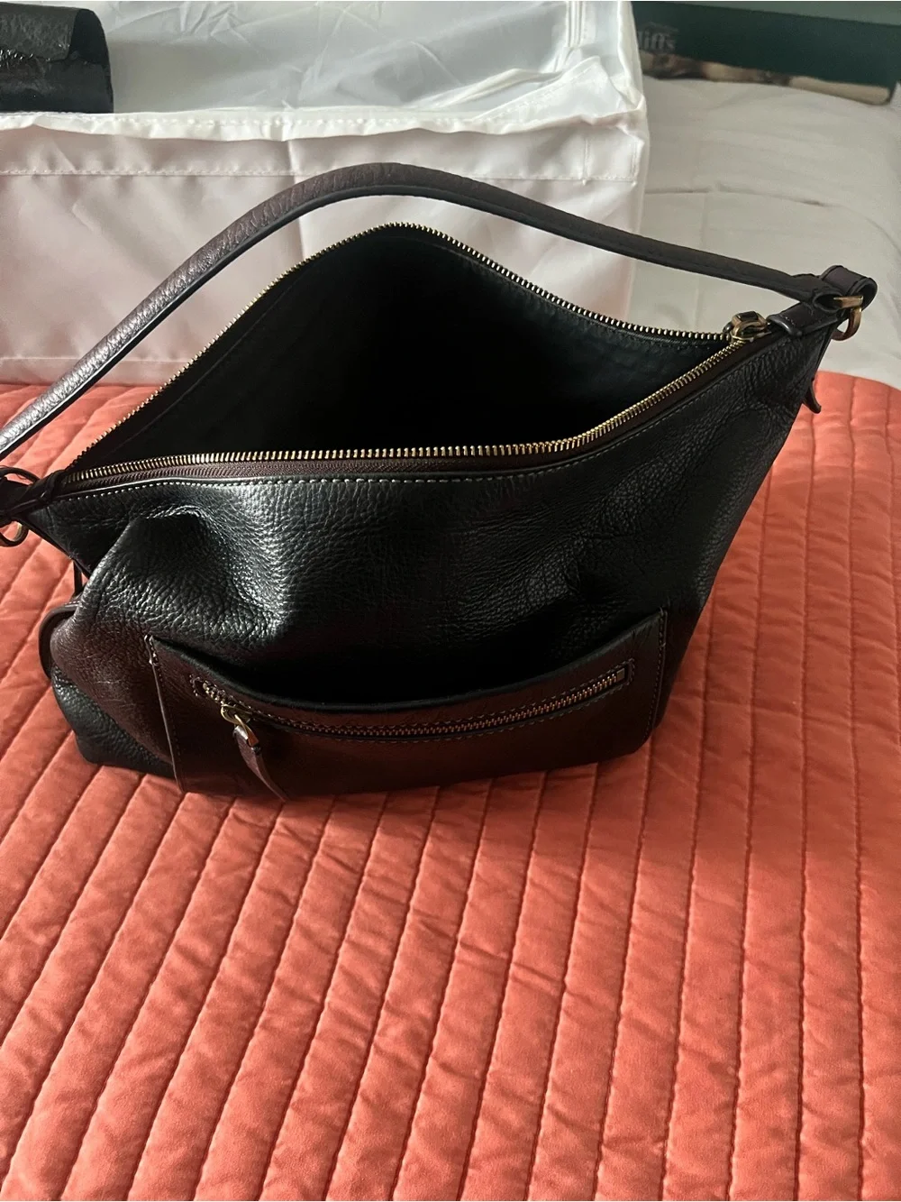 Fossil Black Leather Hobo Bag with Brown Strap and Gold Hardware